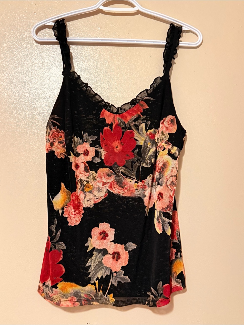 Frank Lyman Design Black Floral Lace-Trim Camisole Tank